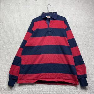 VTG Barbarian Rugby Wear Mens 2XL Long Sleeve Collared Polo Red/ Blue Stripe
